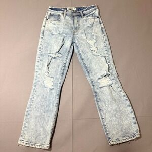 Abercrombie & Fitch Boyfriend Mid Rise Jeans Women 24/00 Blue Stretch Distressed